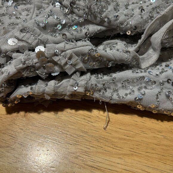 Womens Aidan Mattox Gray Silver Sequin Cap Sleeve Midi Sheath Pencil Dress 14 - Picture 14 of 16